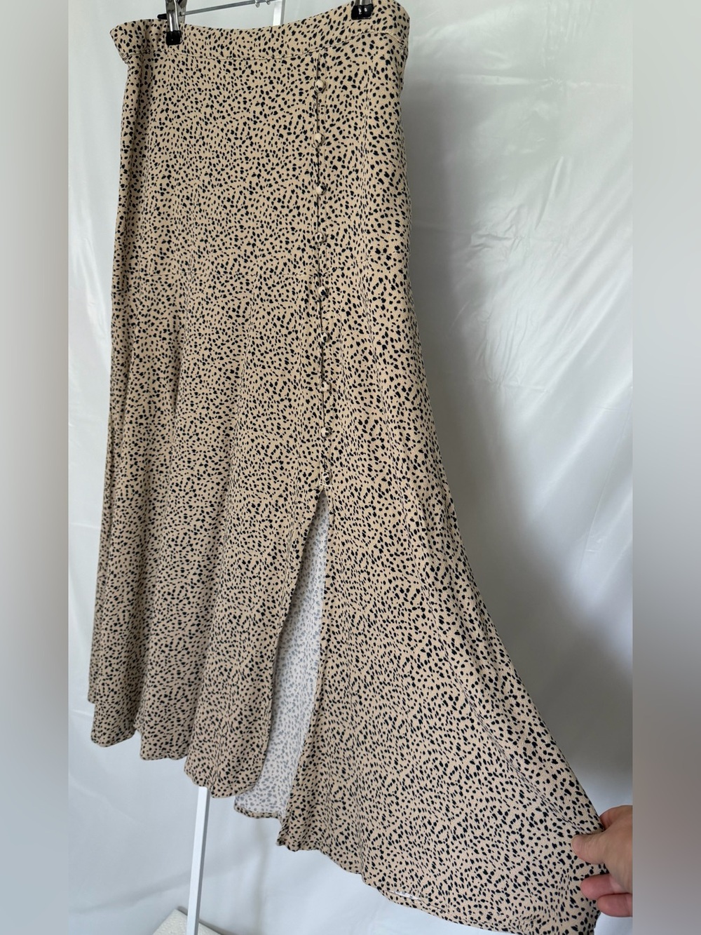 American Eagle Midi Maxi Skirt L Tan Black Animal Print Button Front